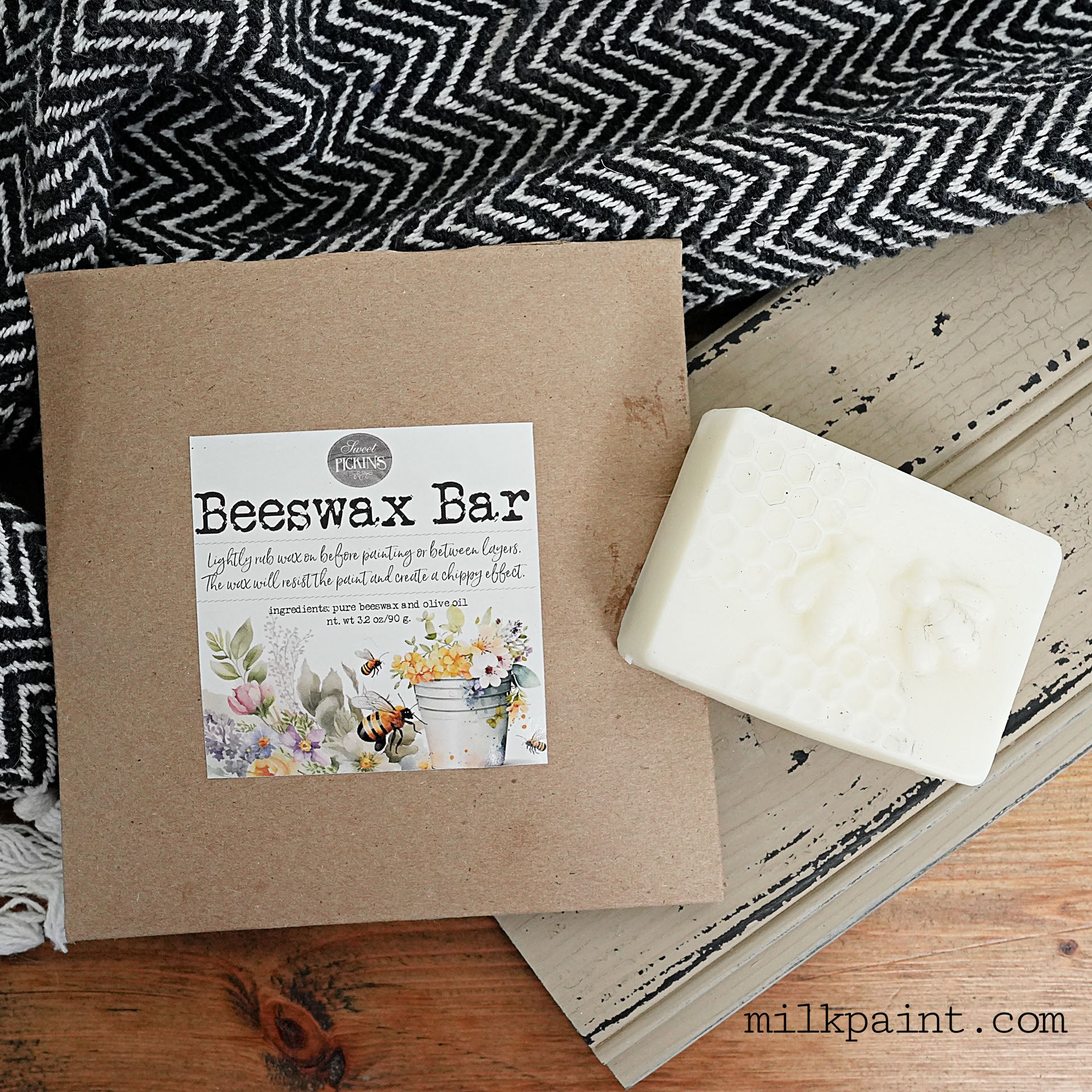 Beeswax bar – wax resist for distressing milk paint