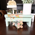 Decorative Mini Step Stool/Riser, Painted Green with Floral Images