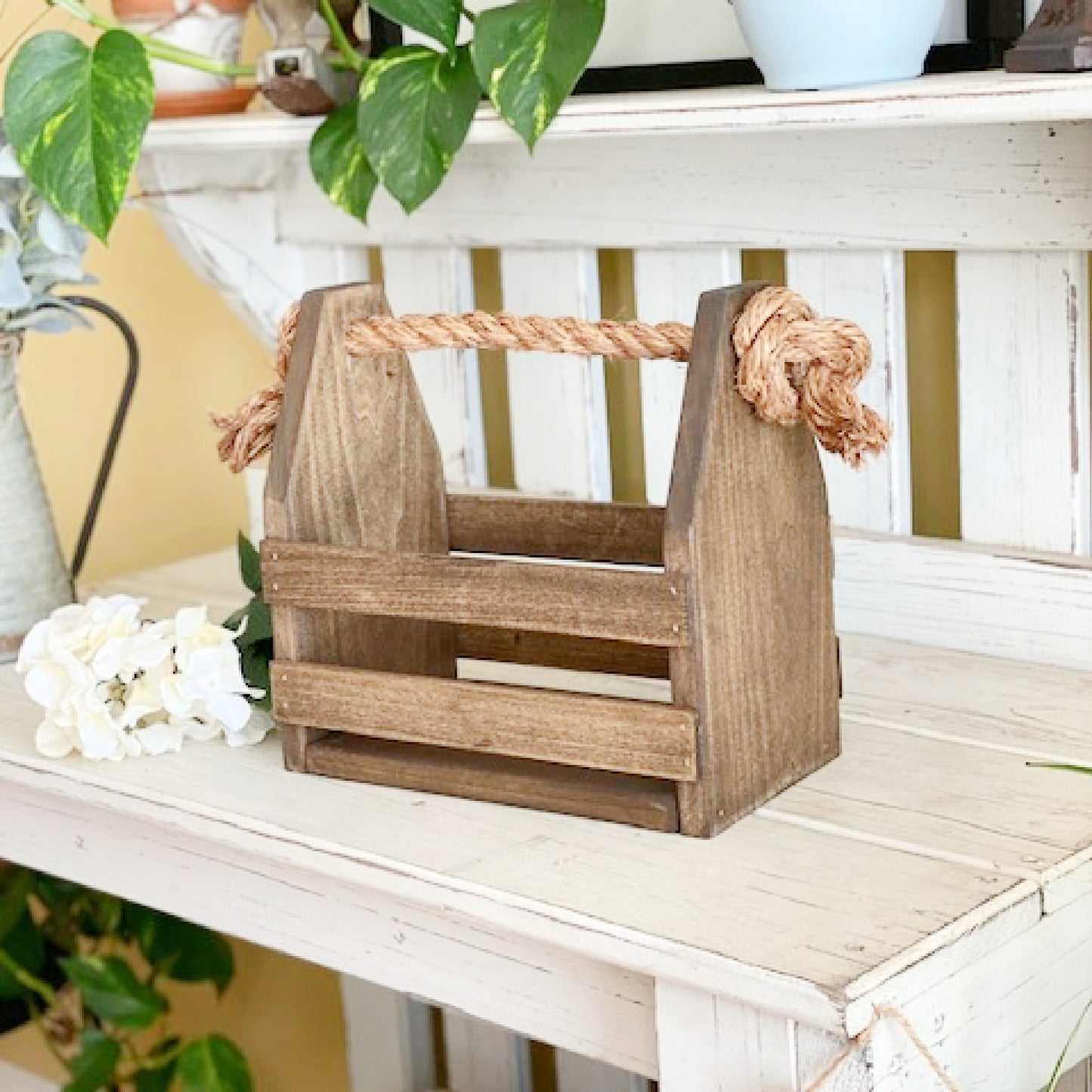 Solid Wood Caddy with Rope Handle