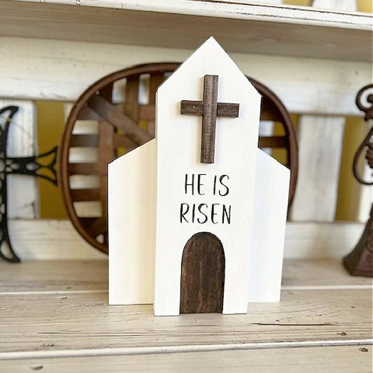 He Is Risen Small Wooden Churches with Cross
