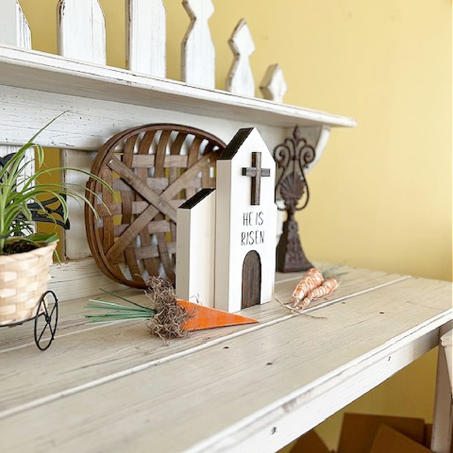 He Is Risen Small Wooden Churches with Cross