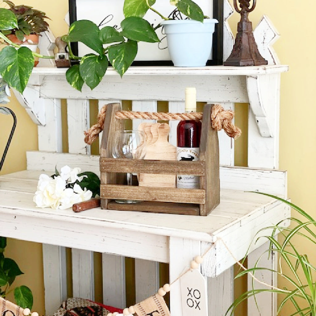 Solid Wood Caddy with Rope Handle