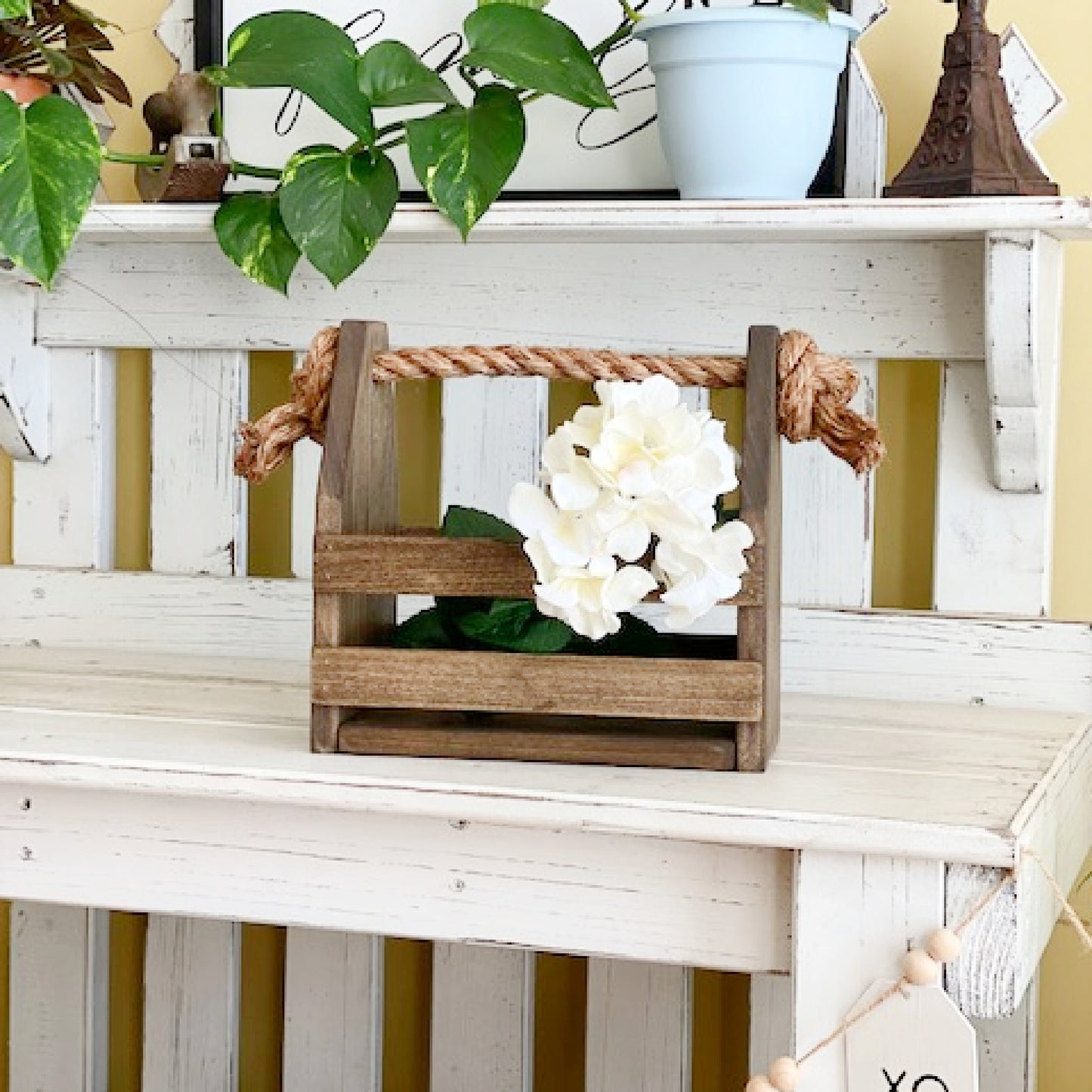 Solid Wood Caddy with Rope Handle